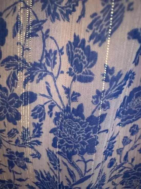 J.Crew Lavender Floral Split-Neck Blouse with silver threads. Worn once. - Picture 3 of 3